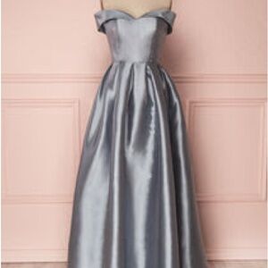 Elegant Slate Blue Off-Shoulder Gown